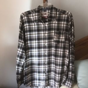 BDM Brown Flannel Plaid Button Front Shirt Size XL